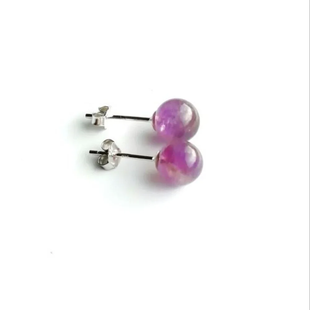 New Sterling silver rock amethyst ball earrings - Picture 5 of 7